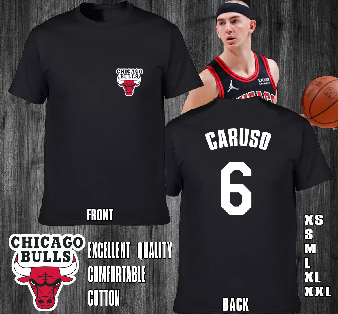 NBA CHICAGO BULLS ALEX CARUSO Jersey Shirt Trending Design (Adult