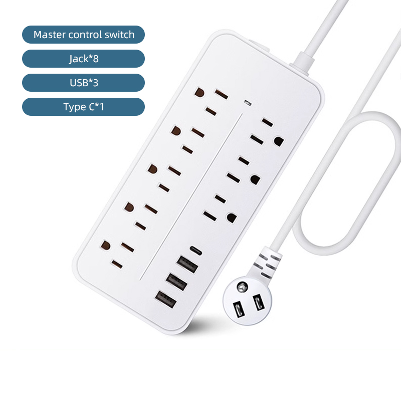 Round Power Extension Socket 3pin Plug 3 AC Universal with 3 USB Ports 2.8M/1.8M Cord Extension