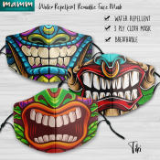 Water repellent washable reusable face mask with filter tiki