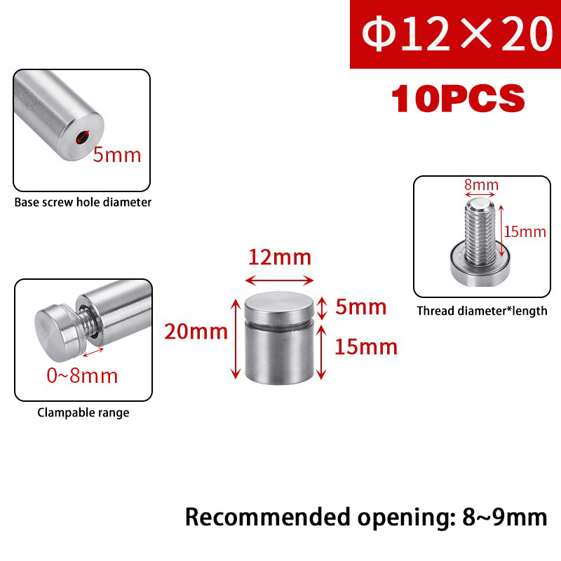10pcs 12*20mm Standoff Screws for Glass Acrylic Advertising Stainless