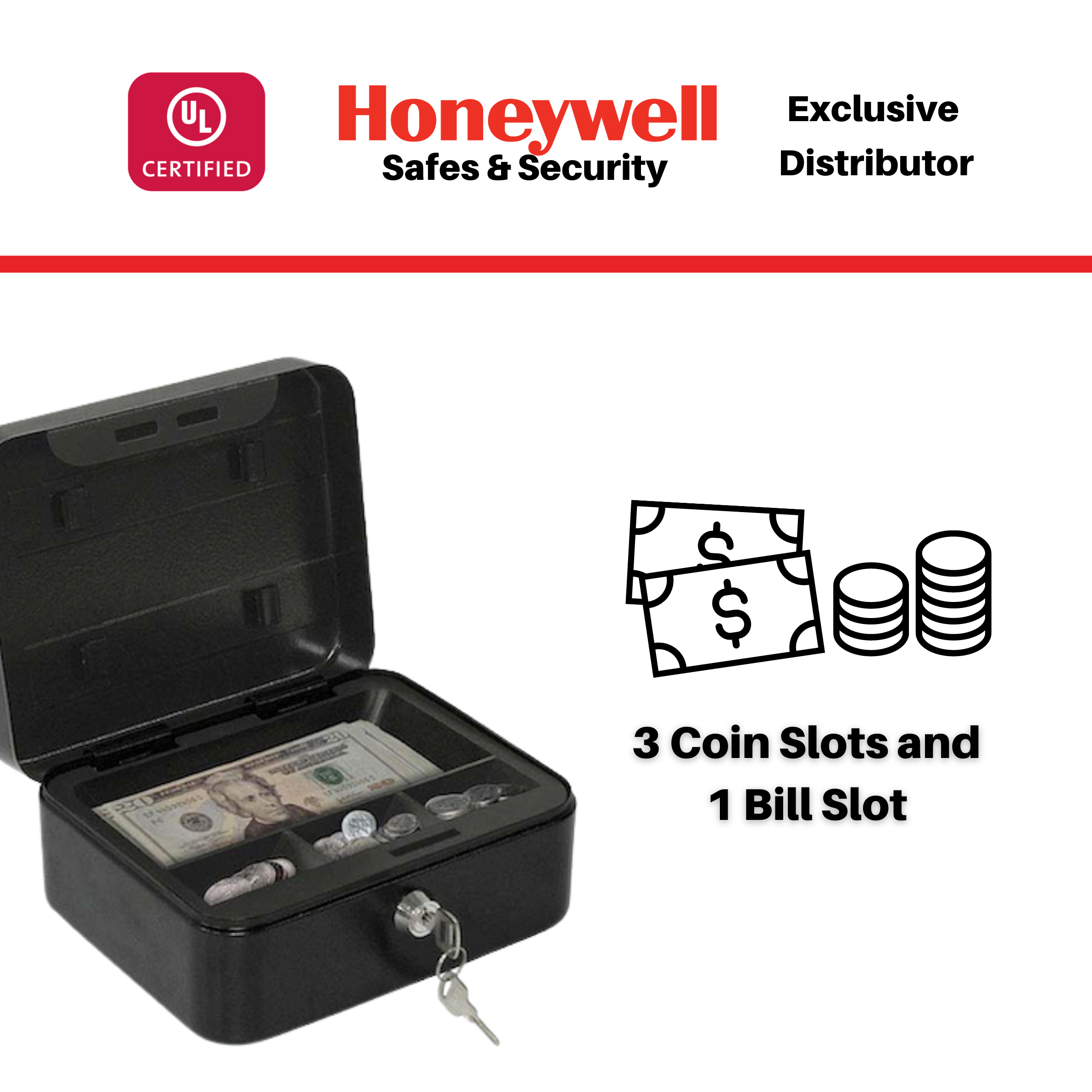 Honeywell Steel Cash Box With Removable Tray 2106827 814113015789