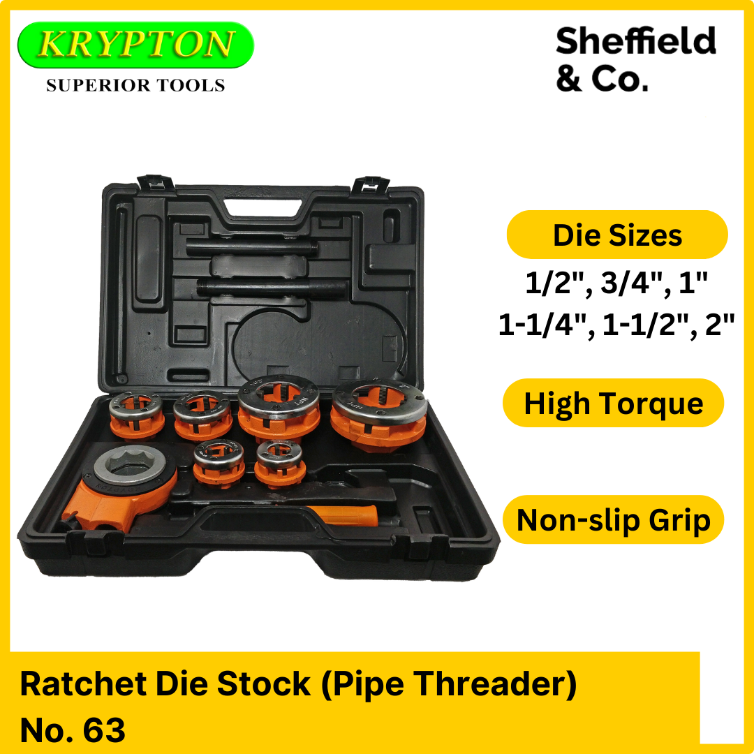 KRYPTON Ratchet Die Stock (Pipe Threader), 1/2", 3/4", 1", 11/4", 11/
