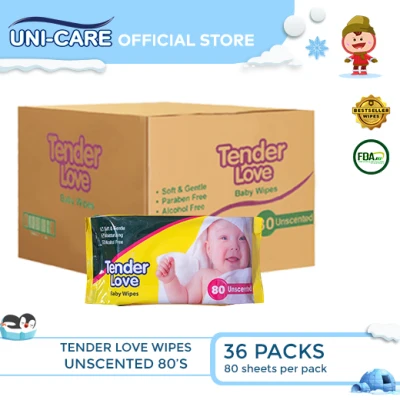 Tender Love Unscented Baby Wipes 80's Pack of 36 (1 Case)