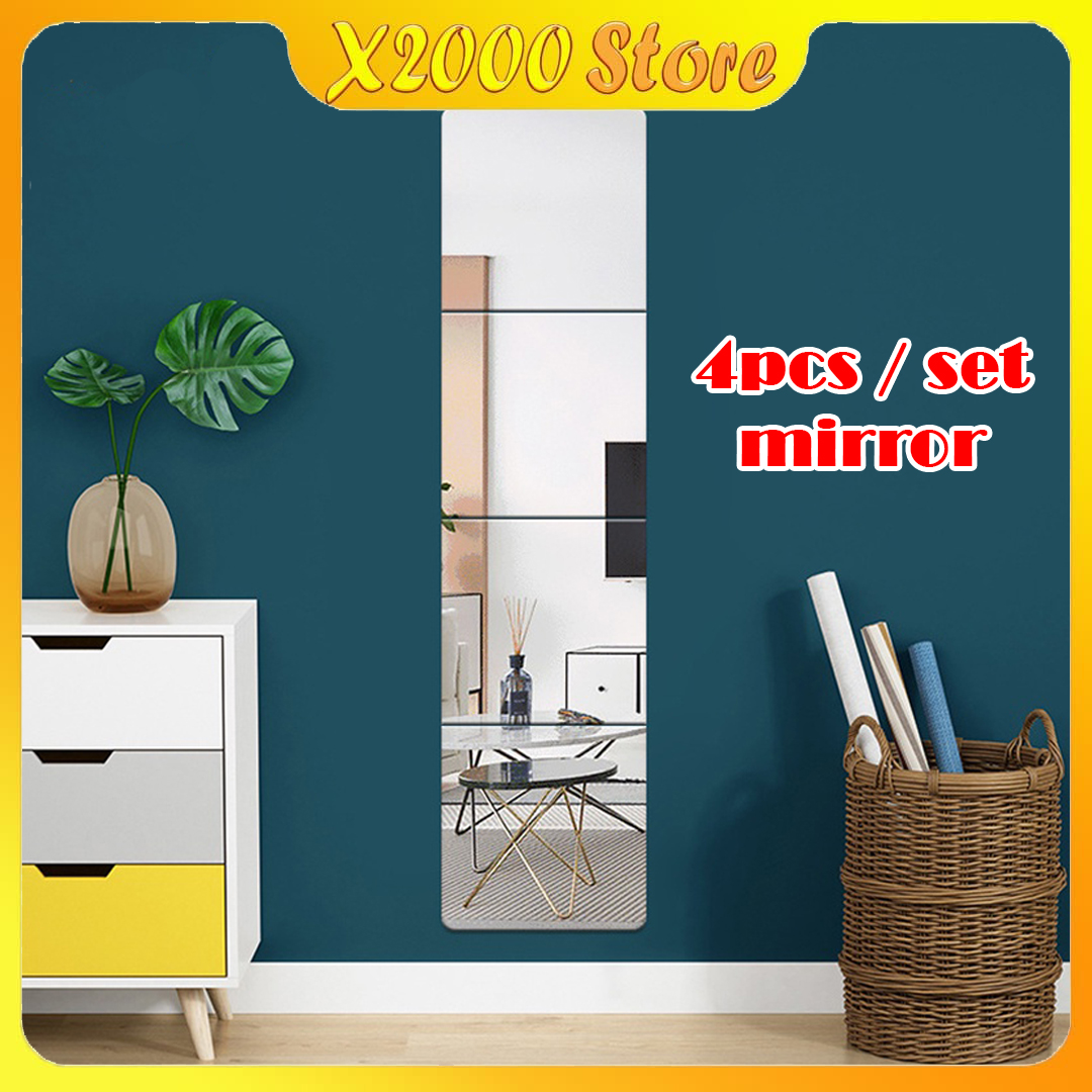 4 Pcs Set HD Mirror Self Adhesive Mirror Wall Mounted Mirror DIY Home
