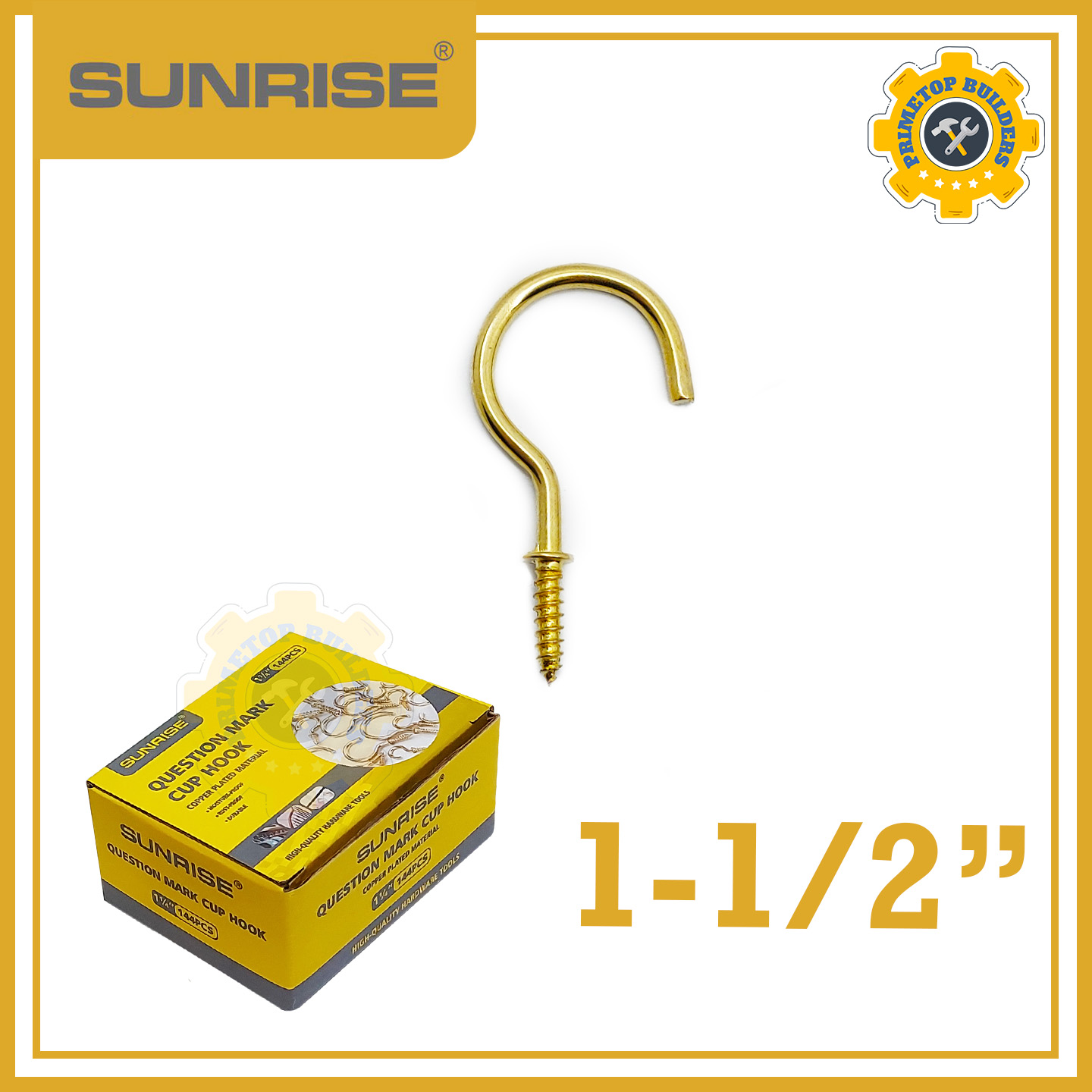 SUNRISE Brass Plated Cup Hook 144pcs/Gross Box 1, 1-1/4, 1-1/2, 2  PRIMETOP BUILDERS