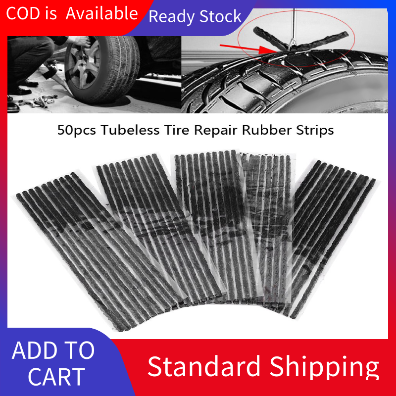 50pcs Black Tubeless Tyre Tire Puncture Repair Rubber Strips Car 200*3.5mm 