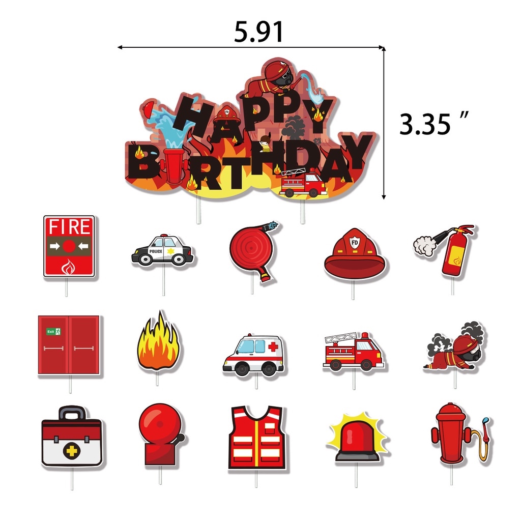 ﺴ Fire Truck Party Supplies Fireman Banner Cake Topper for Boy’s ...