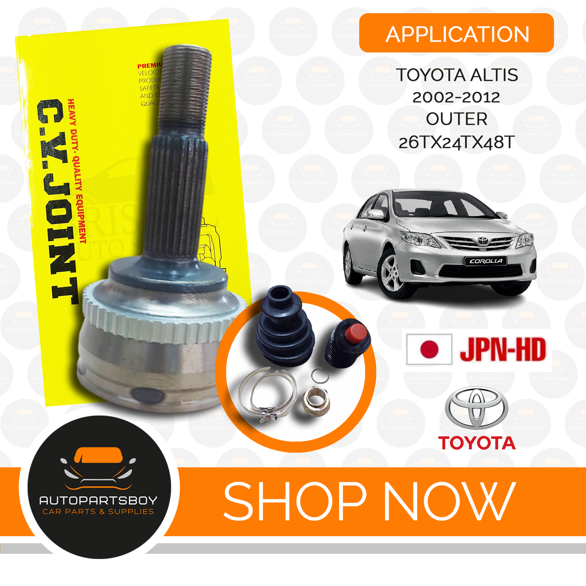 JPN CV JOINT "CONSTANT VELOCITY" OUTER FOR TOYOTA COROLLA ALTIS 2002