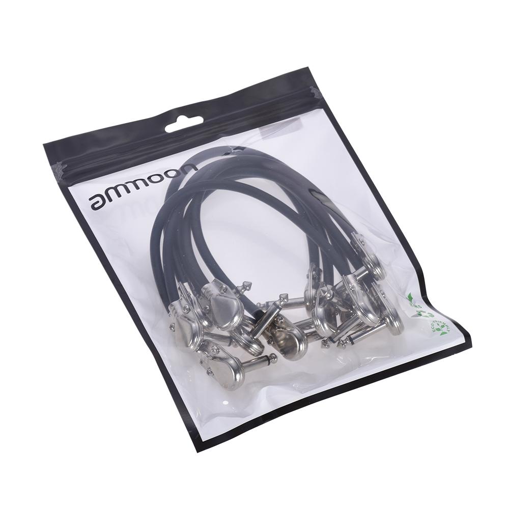 [ammoon]quà bí mật Cáp Vá Dụng Cụ Bàn Đạp Hiệu Ứng Guitar 30Cm/12in 1/4 Bạc Phích Cắm Góc Phải Áo Khoác PVC Màu Đen, 6 Gói