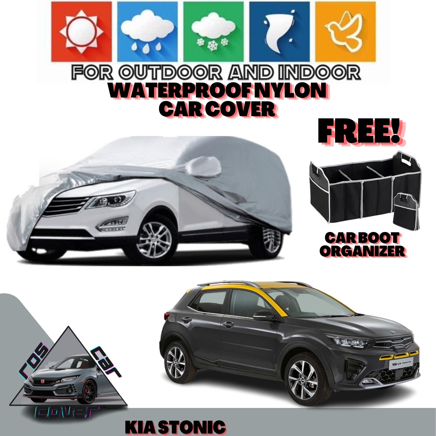 Kia Stonic Heavy Duty Thick Waterproof Nylon Car Cover With Car