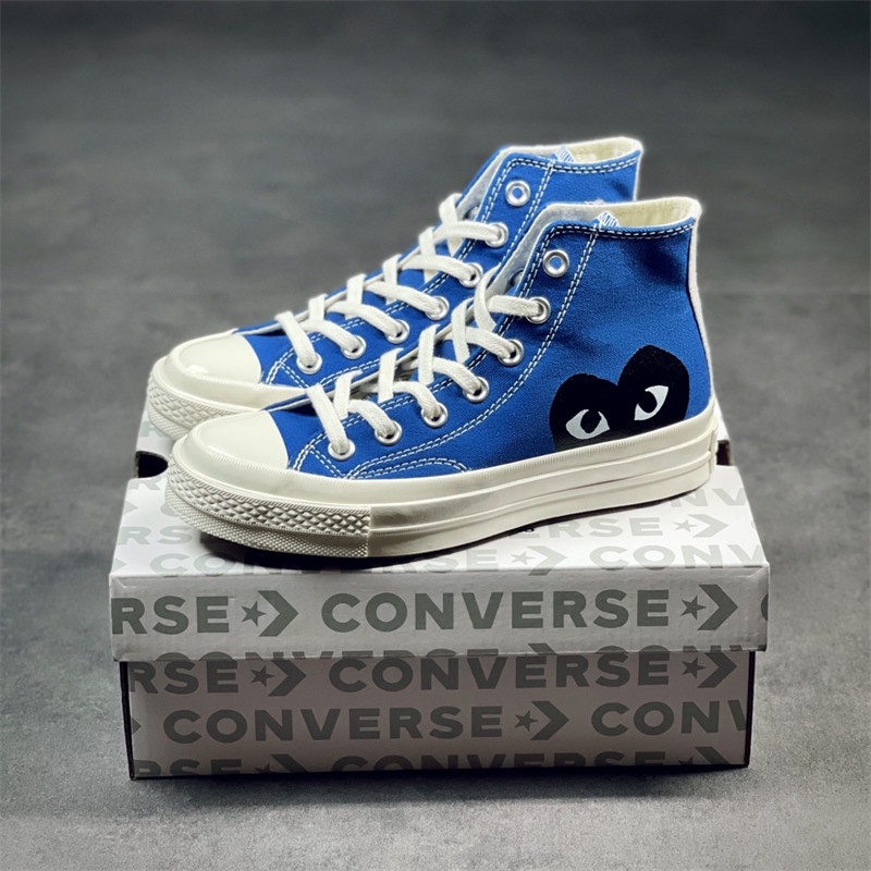 Converse x Cdg Comme des Play and Rei Kawakubo's new fashion trend  all-match high-cut low-cut blue canvas sneakers 
