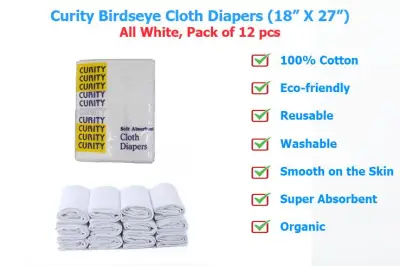 Curity Organic Cloth Birdseye Diaper (Lampin Type, 18 x 27 , White) 12 pcs. With Free 2 pcs 3 Watts LED Bulbs
