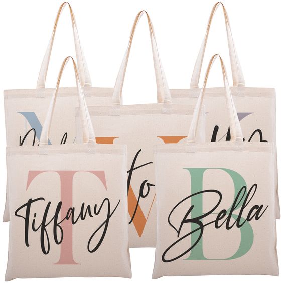 Personalized Initial Tote Bag for Every Day Use Linen Bags for