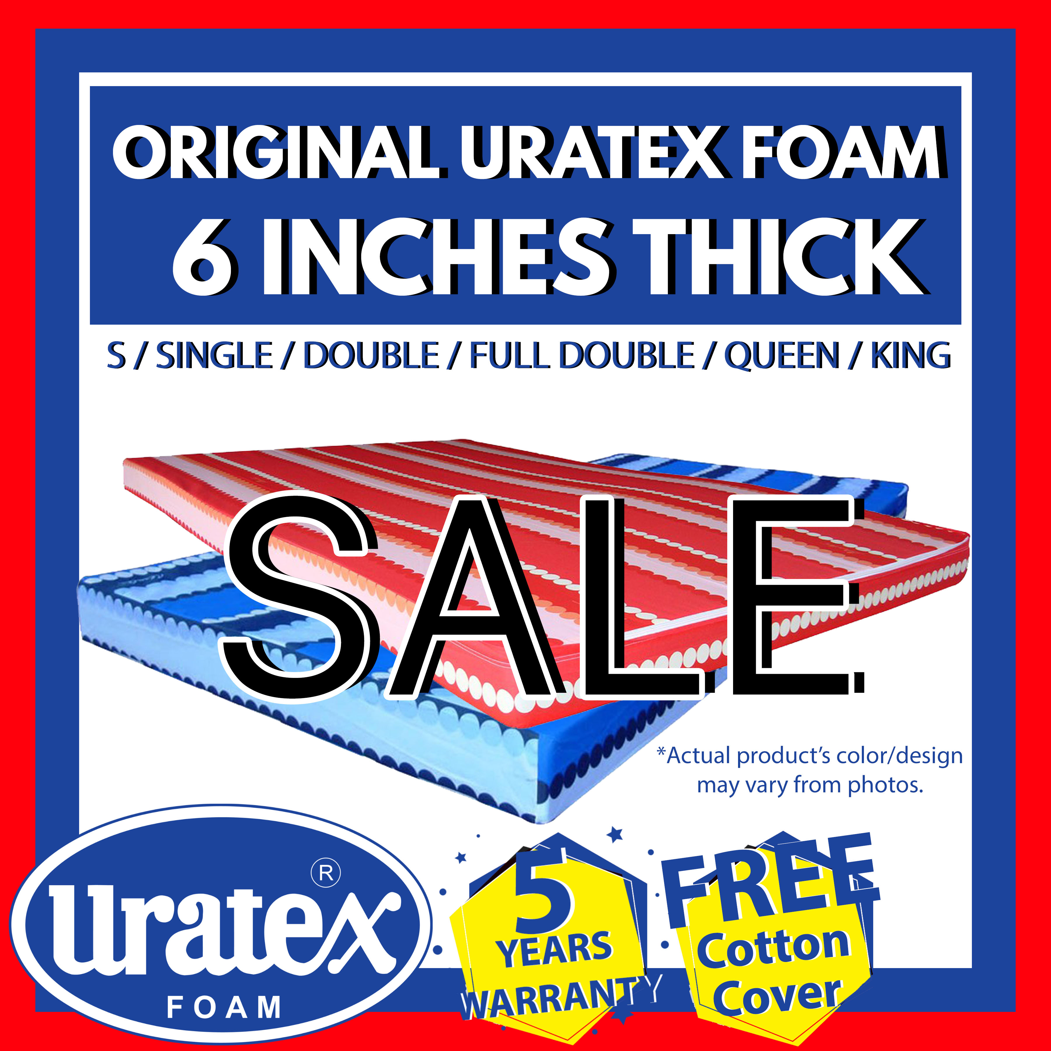 Original Uratex 6 Inches W Cotton Cover S Single Double Full Double Queen King 30x75 36x75 48x75 54x75 60x75 72x75