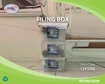 Fuhoware Storage filing box with wheels 30L - Plastic File Storage Box, Office Organizer (fit for Long Envelope) - Natural