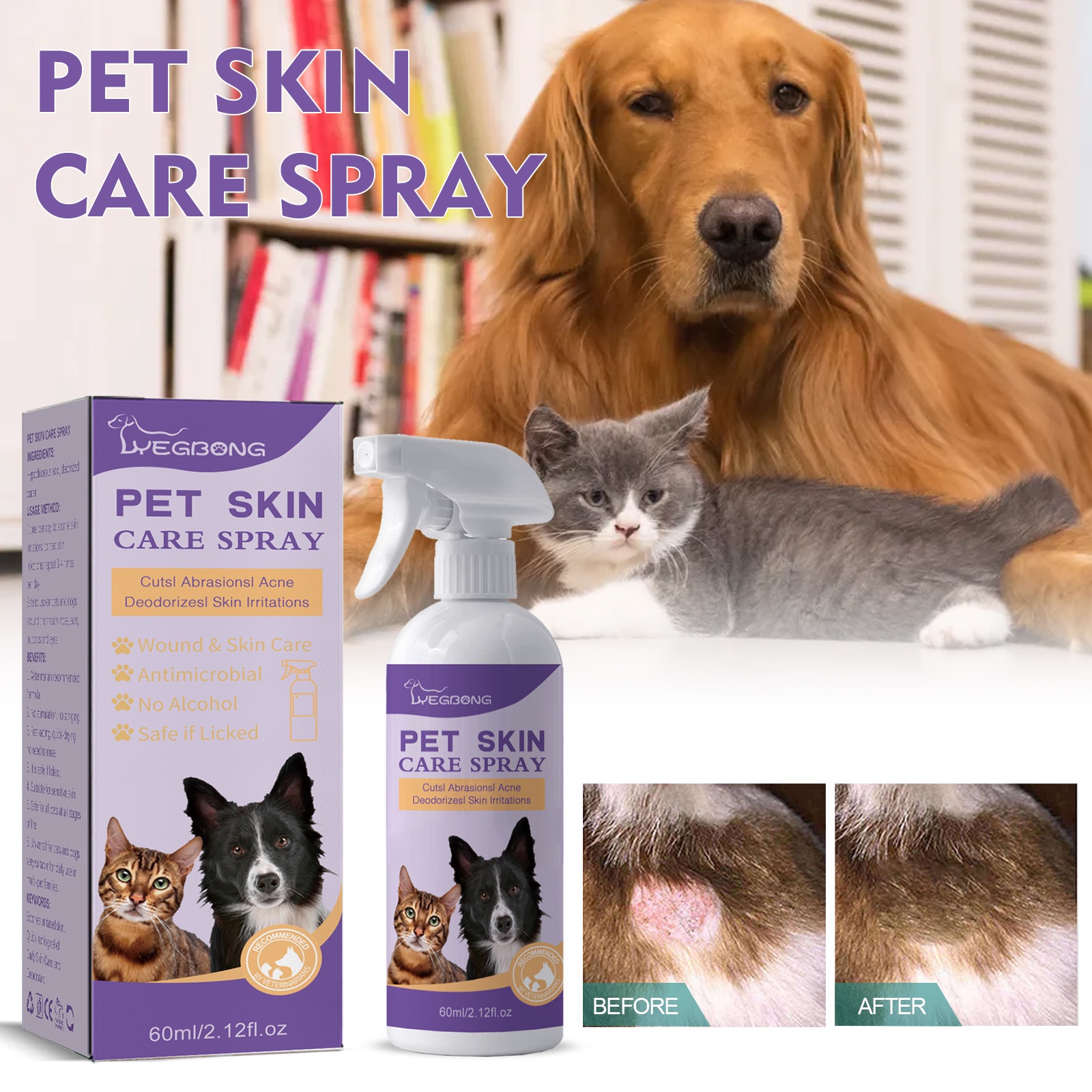 Pet Skin Treatment Spray 60ml Pet Mite Removal Spray Pet Dog Skin