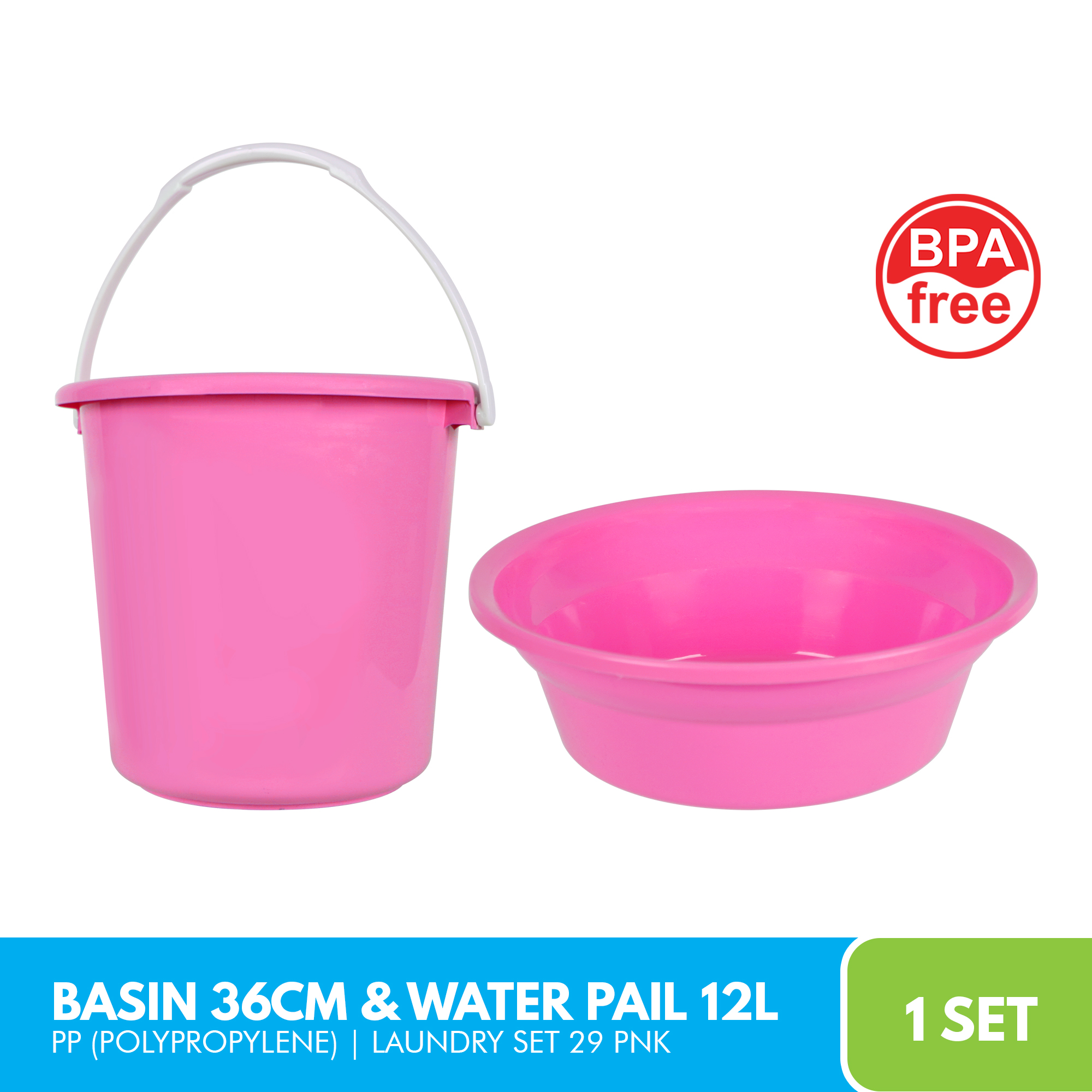 Laundry Set Basin 36cm, & Water Pail 12L | PP (Polypropylene ...