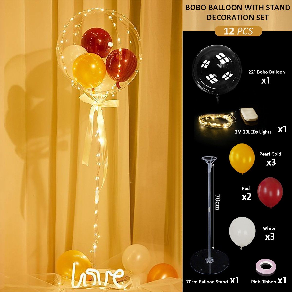 12pcs Bubble Balloon Transparent Set 22 Inch Clear Bobo Balloons Stand