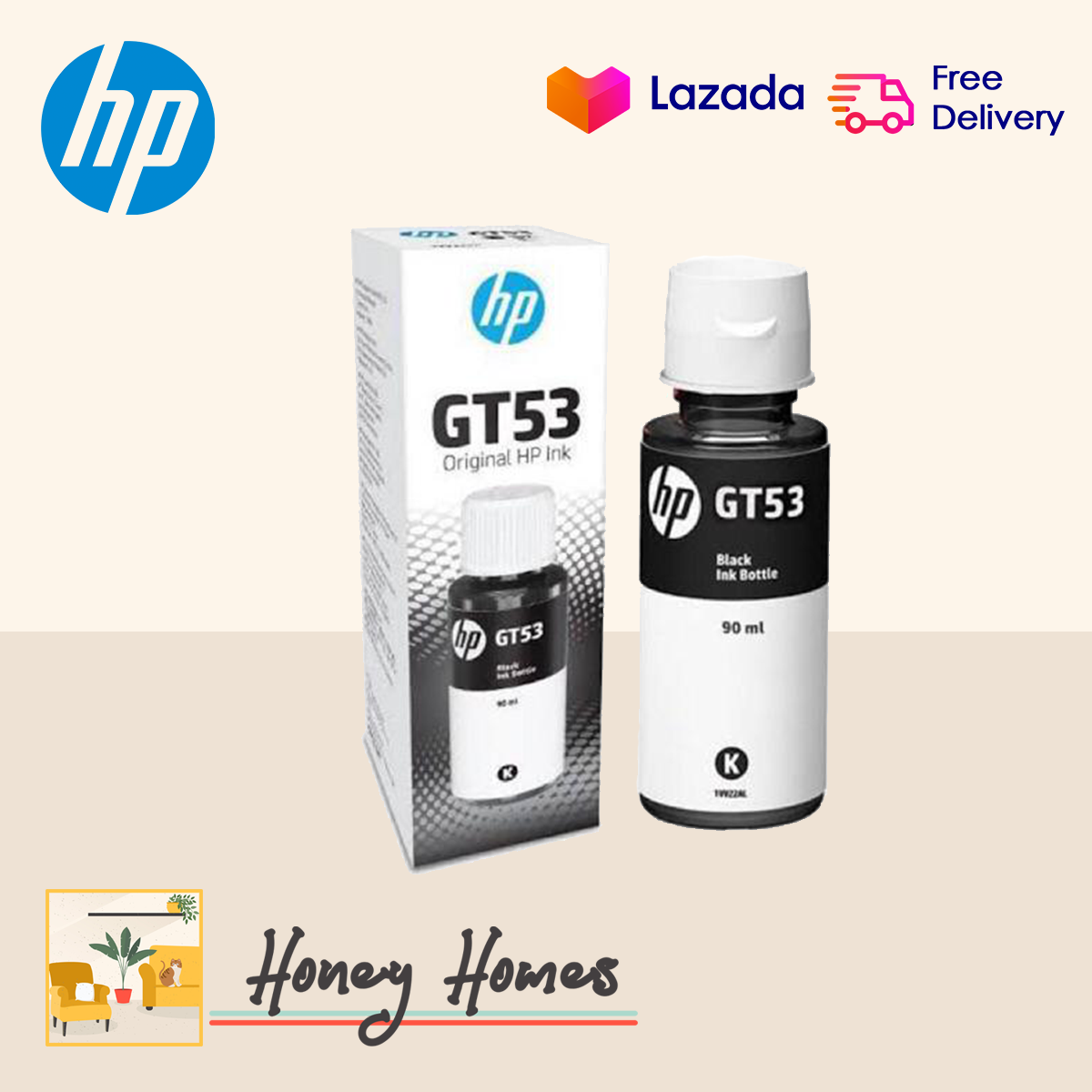 HP Original Ink Refill GT53 Black Ink for Smart Tank 510 series / Smart Tank  Plus 550 series / Smart Tank Plus 610 series / Ink Tank 115 / Ink Tank 315 /