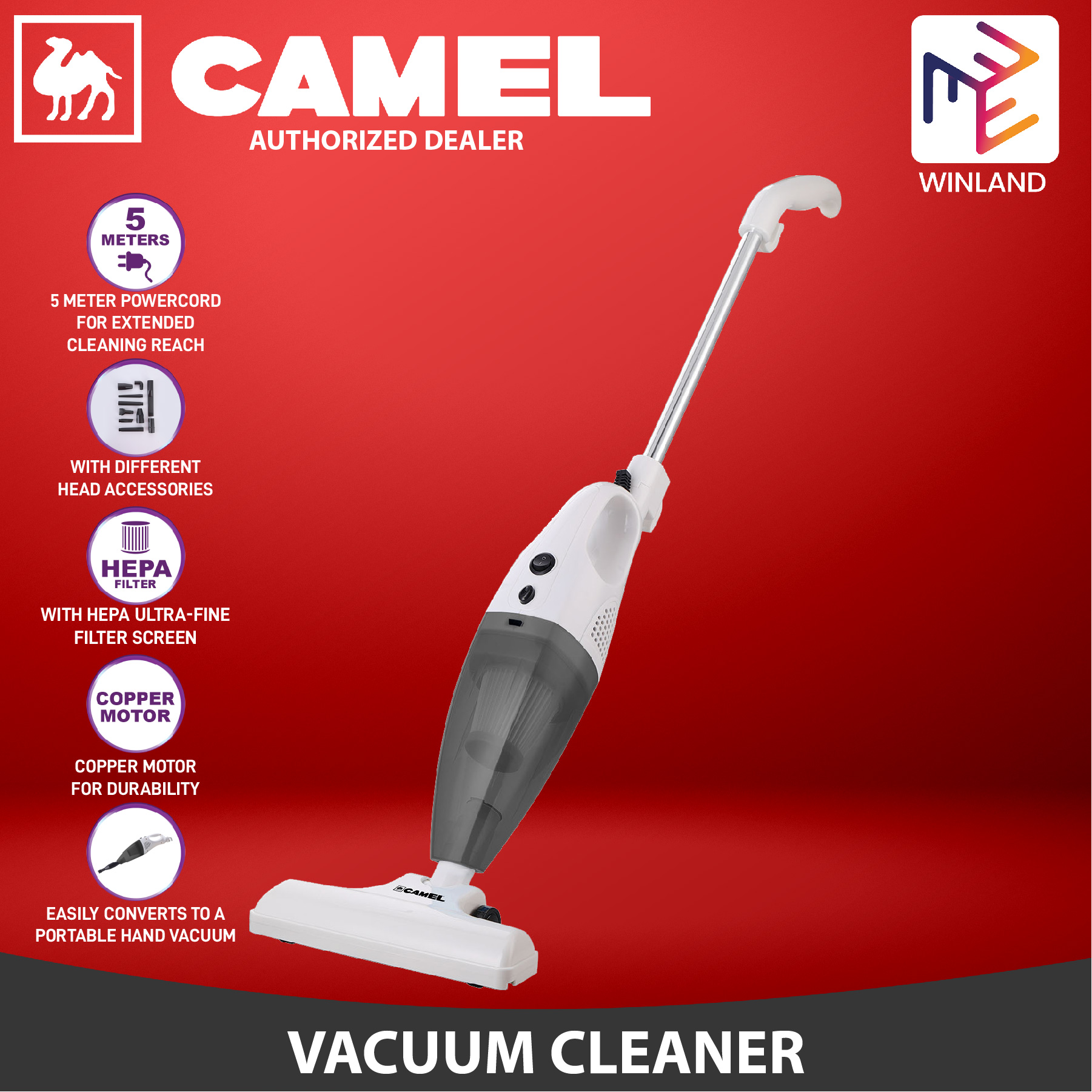 Camel Appliances Original 2in1 Handheld and Stick Vacuum Cleaner CVC