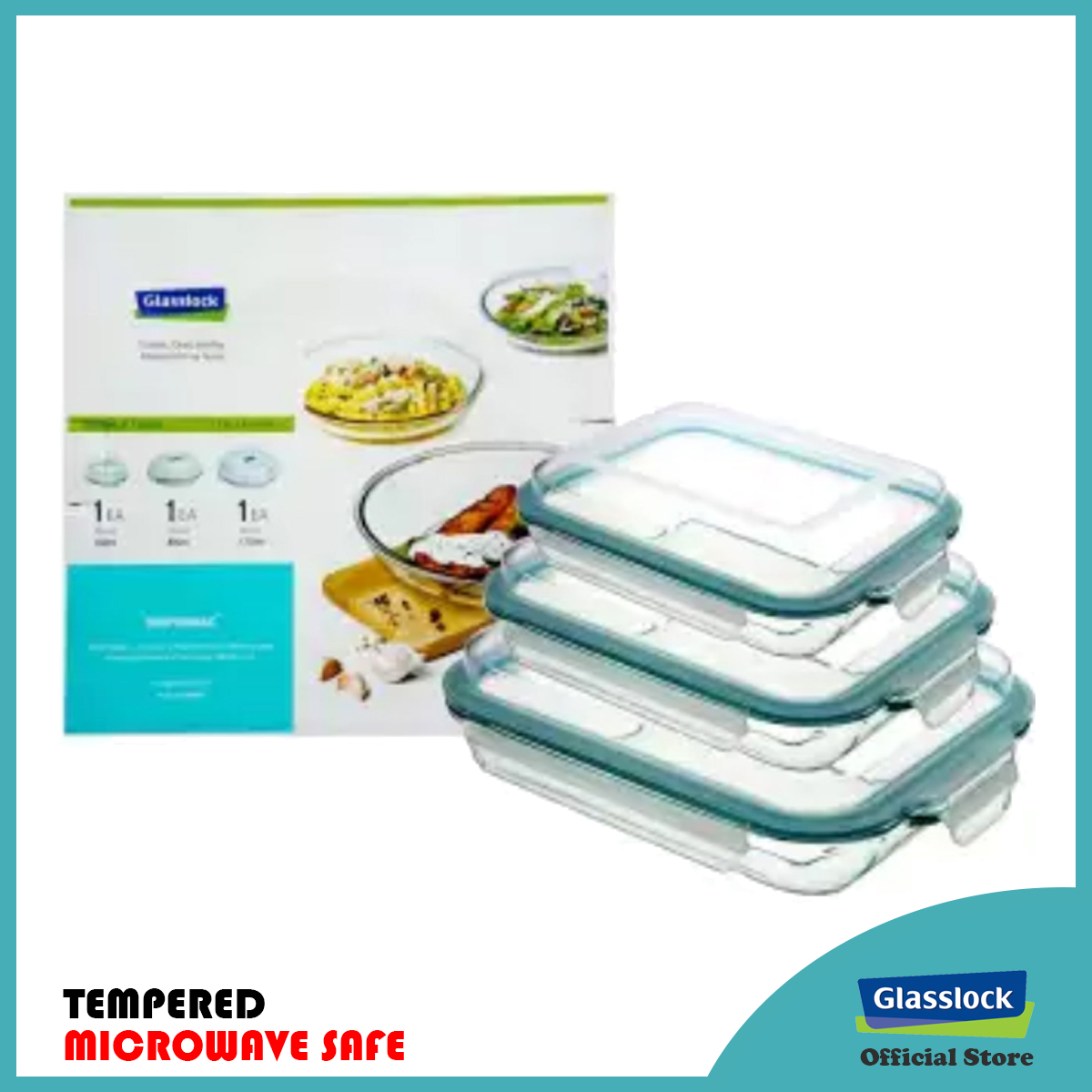 Glasslock Rectangle Plus Type Glass Food Container, 3piece Set Lazada PH