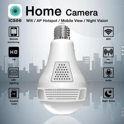 Icsee CCTV camera V9 CCTV bulb Wireless WIFI Network Security Two-Way Audio Home Monitor CCTV 360° Panoramic Light Bulb CCTV Camera CCTV bulb 360 camera with night vision cctv camera connect to cellphone wifi camera cctv