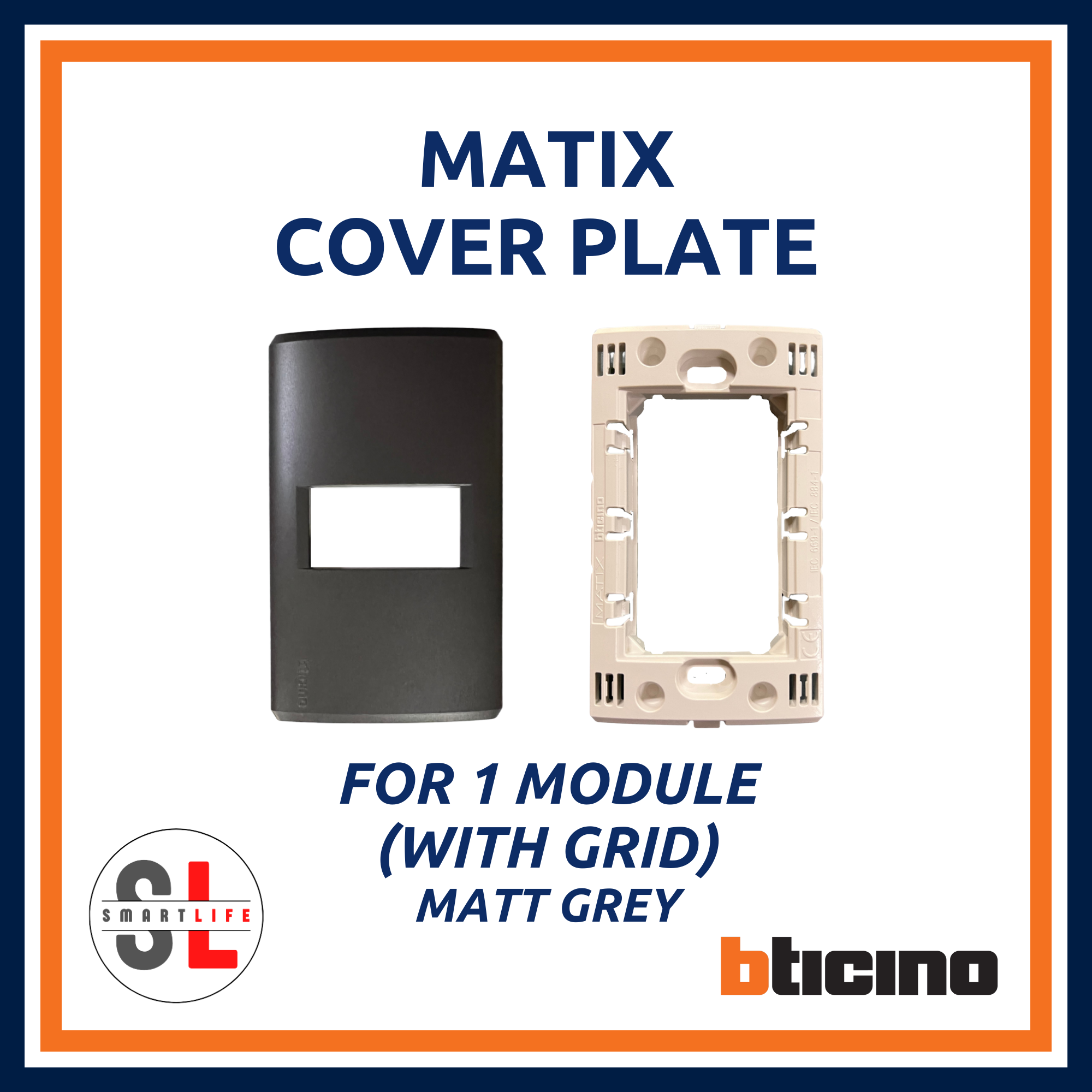 Plate 3 modules 3M dark gray compatible BTICINO MATIX in plastic