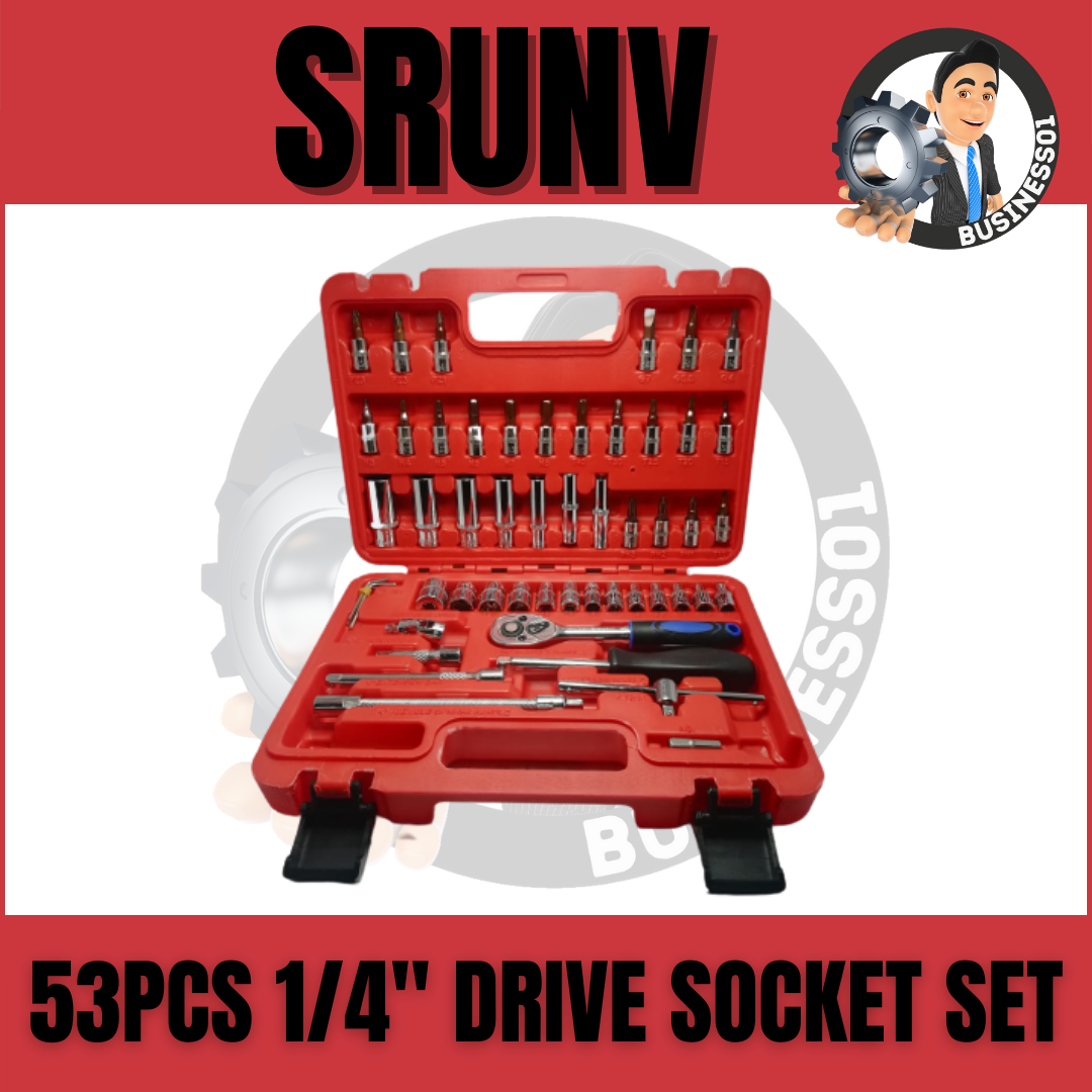 Business01 Srunv Auto Tools 53 Pcs Socket 414Mm & Deep Socket Set 614Mm 14 Drive 6 Points
