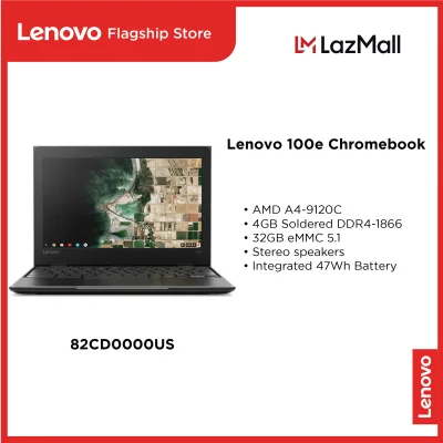Lenovo 100e Chromebook 82CD0000US | AMD A4-9120C | 4GB Soldered DDR4-1866 | 32GB eMMC 5.1 | Stereo speakers |Integrated 47Wh Battery