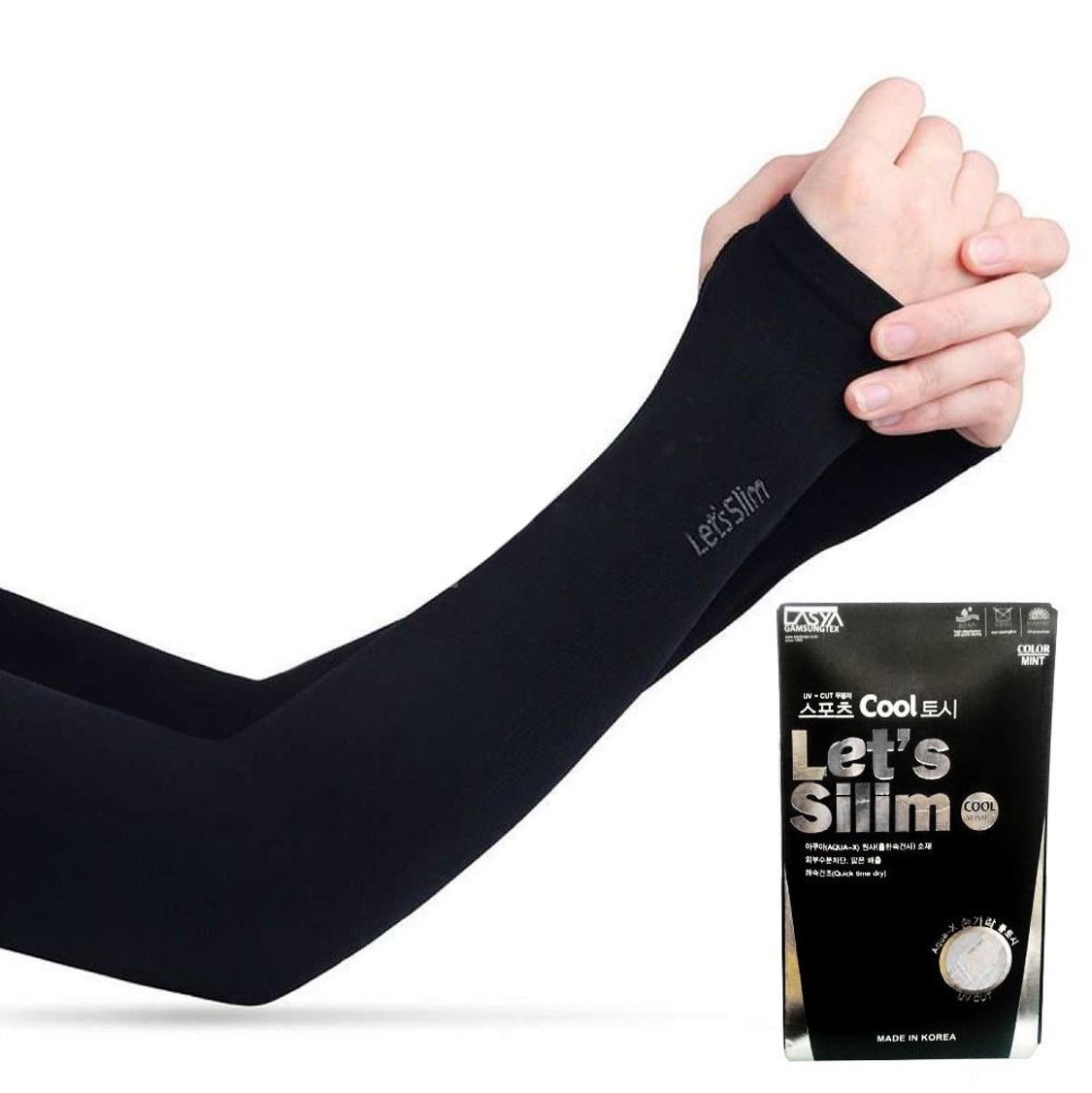 Let's Slim Aqua X - Cool Arm Sleeve plus Sun Protective UV-Cut Wristlet One  Size Fits All