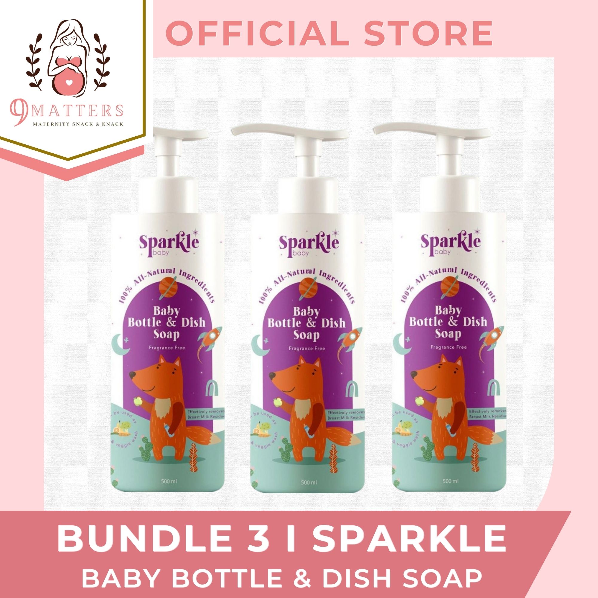 Sparkle Baby Bottle & Dish Soap 500ML Removes Breastmilk Residue
