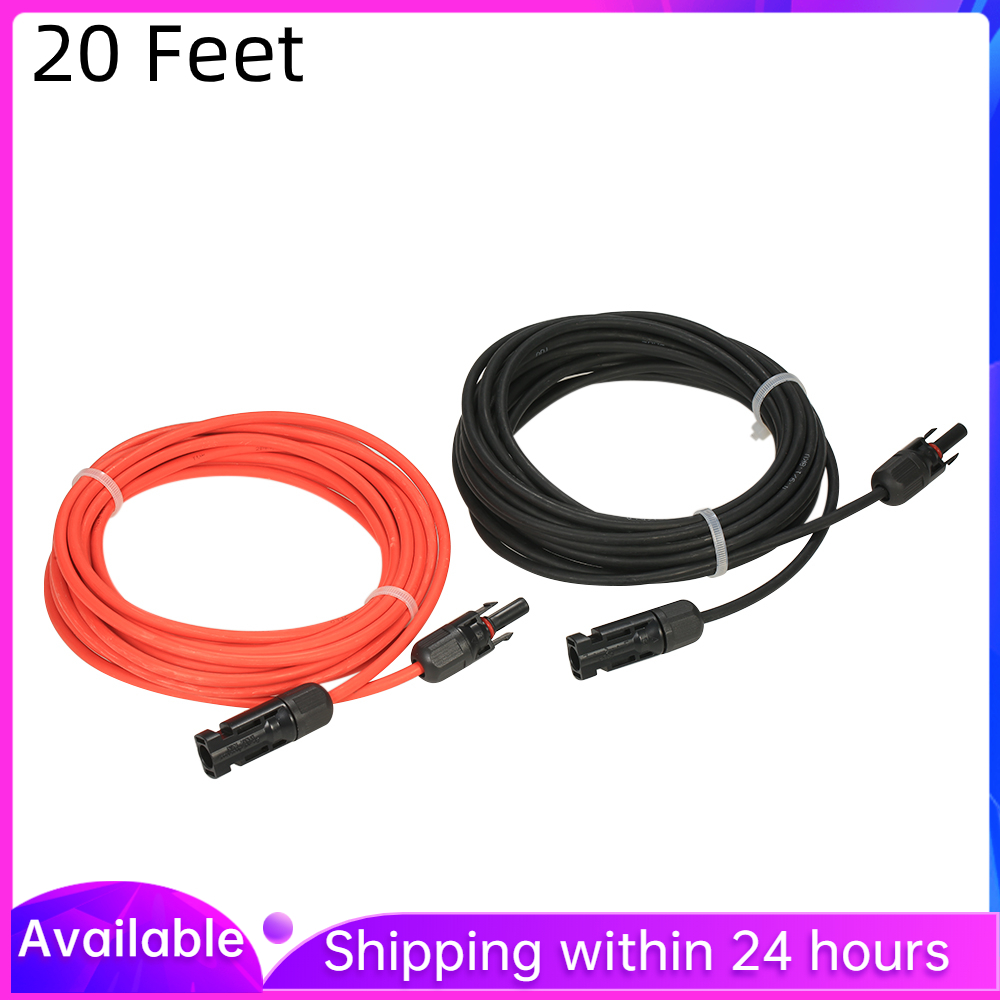 5/10/20/30Ft Solar Panel Extension Cable Wire Connector Black+Red 12/10AWG 