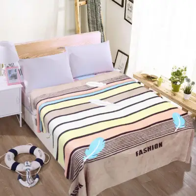 I Home New Striped Soft Warm Solid Warm Micro Plush Fleece Blanket Throw Rug Sofa Bed BL07