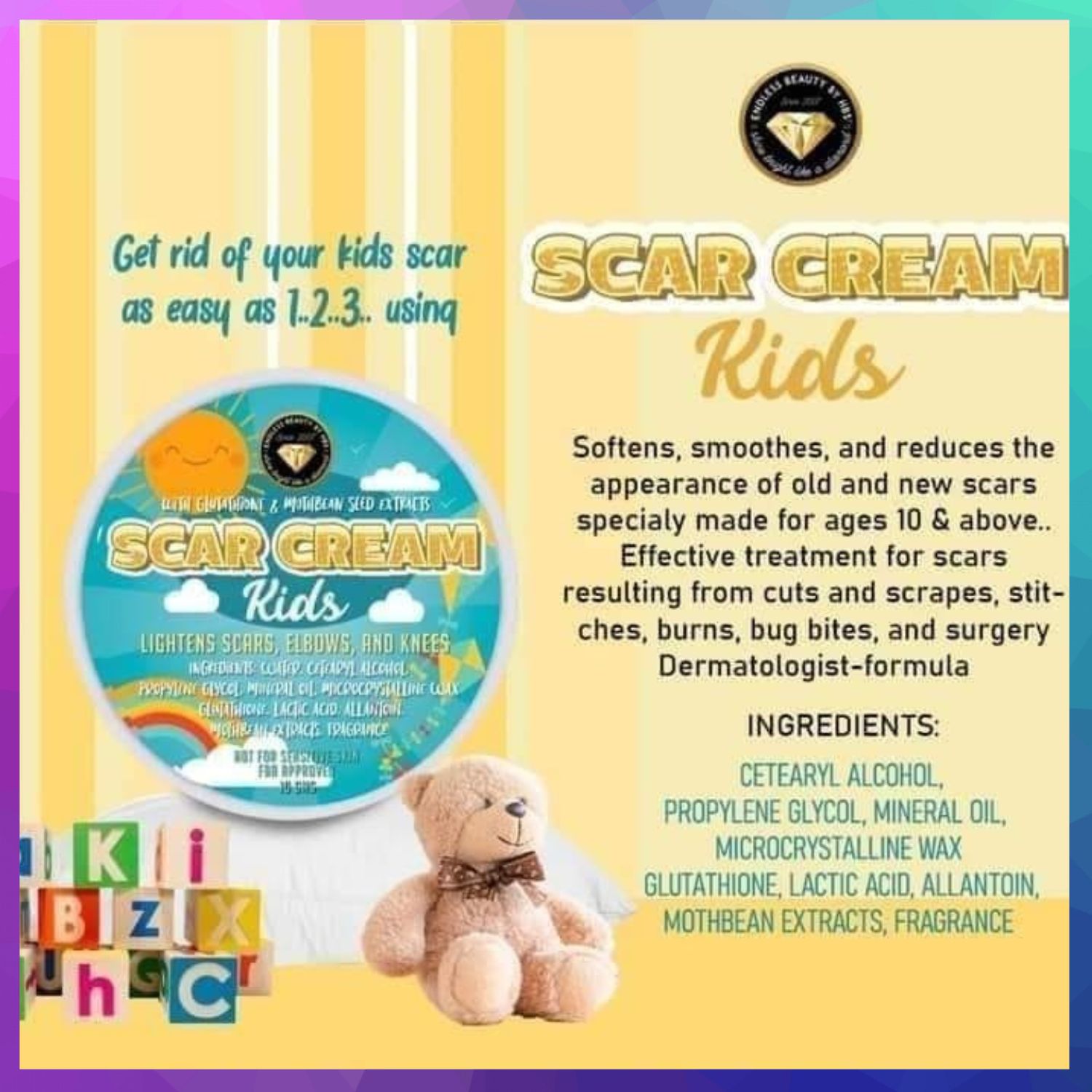 FDA APPROVED SCAR CREAM FOR KIDS by HBS lightens scars elbows and knees