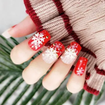 Belle 24pcs Acrylic Red Snowflake Finger Nails Full Cover False Nail Art Manicure Diy Lazada Singapore