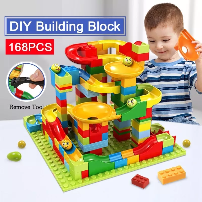 168PCS DIY Bricks Toys Marble Race Track Slide Brick Bulk Building