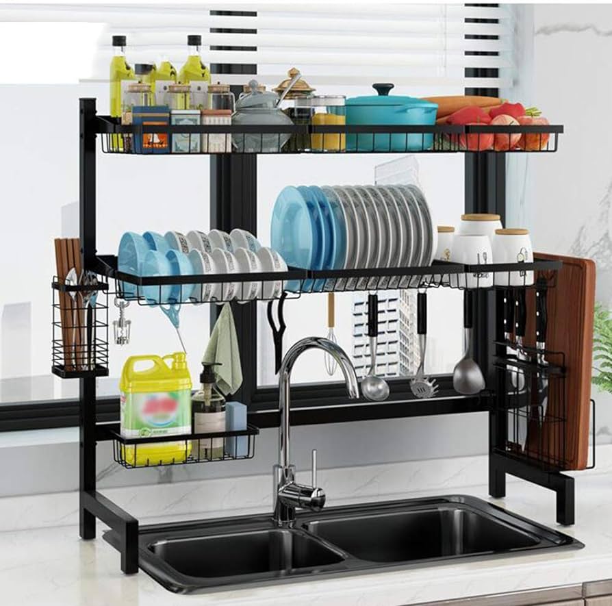 Over Sink Dish Rack, 25.59 Sink Rack Dish Drainer Dish Drying Rack for Kitchen  Organizer Storage Space Saver Shelf Utensils Holder Dish Rack Over Sink 