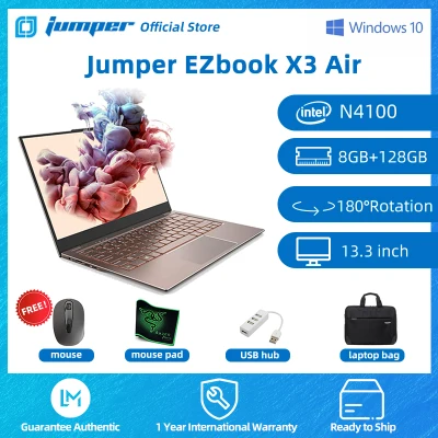 Jumper EZbook X3 Air 8G RAM 128G ROM Laptop for Sale Brand New Intel N4100 13.3 inch Thin and Light 178° Flip Notebook Windows 10 OS Computer for Online Learning and Work from Home Free Gifts