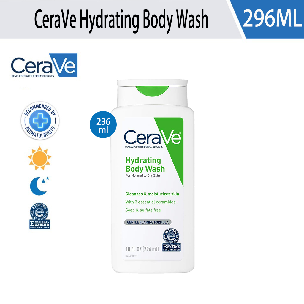 CeraVe Hydrating Body Wash has three essential ceramides, hyaluronic