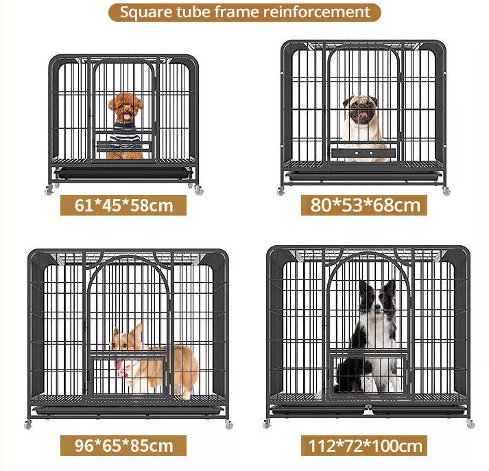 Square Dog Cage Strong Metal Heavy Duty Dog Cage With Four Wheels Bold