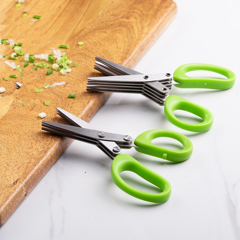 Multi-functional Stainless Steel 3/5 Layer Scissors Chilli pepper cutter  Shredded Chopped Scallion Cutter Herb Laver Spices Paper Cut Cooking Tool