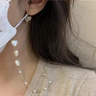 Love Heart Mask Chain Pearl Chain Fashion Necklace Glasses Chain