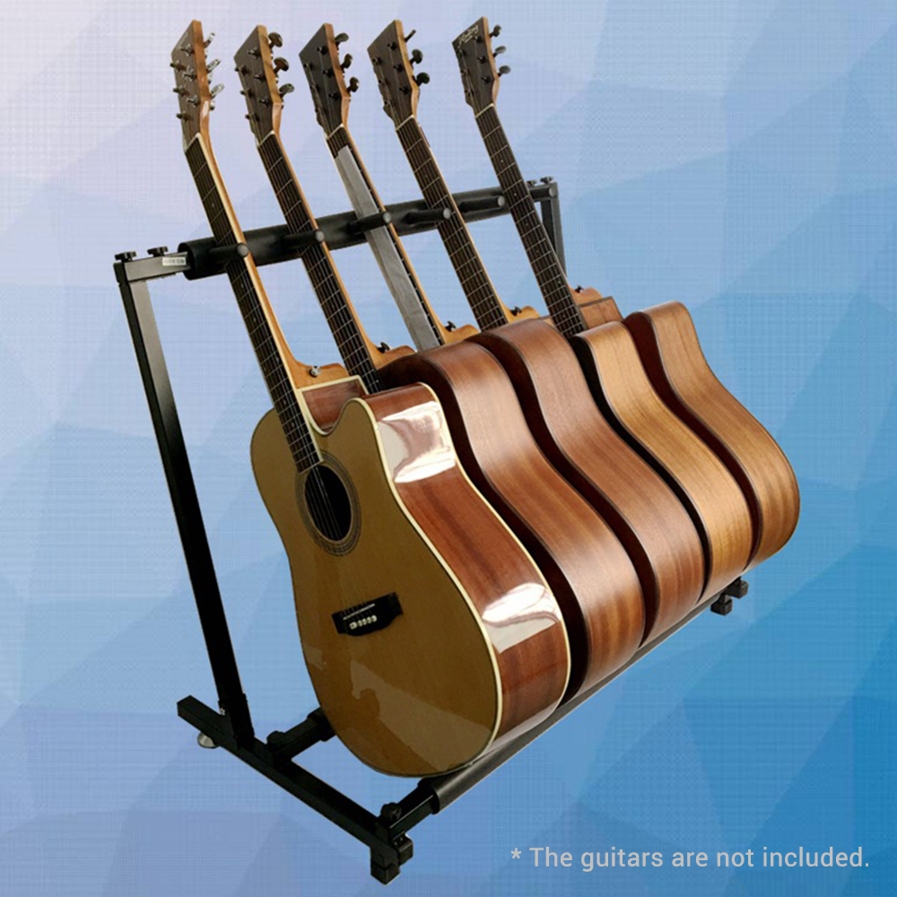 Multi Guitar Stand 5 Holder Foldable Universal Display Rack Portable Black for Classical Acoustic, Electric, Bass Guitar