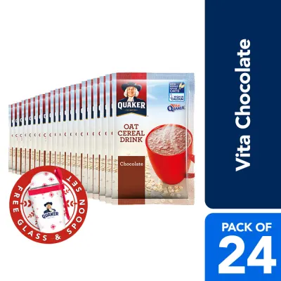 Quaker Chocolate Oat Cereal Drink 29g (Pack of 24 + FREE Glass & Spoon Set)