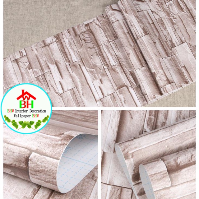 BHW Wallpaper Bricks Design Color Brown Waterproof pvc Adhesive Wall