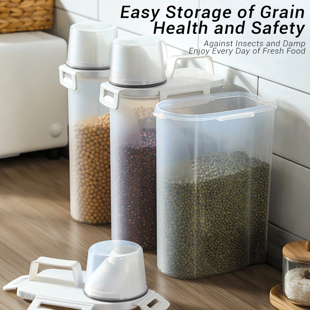 Plastic Food Container Home Sealed Rice Storage Box Cans Grains Kitchen