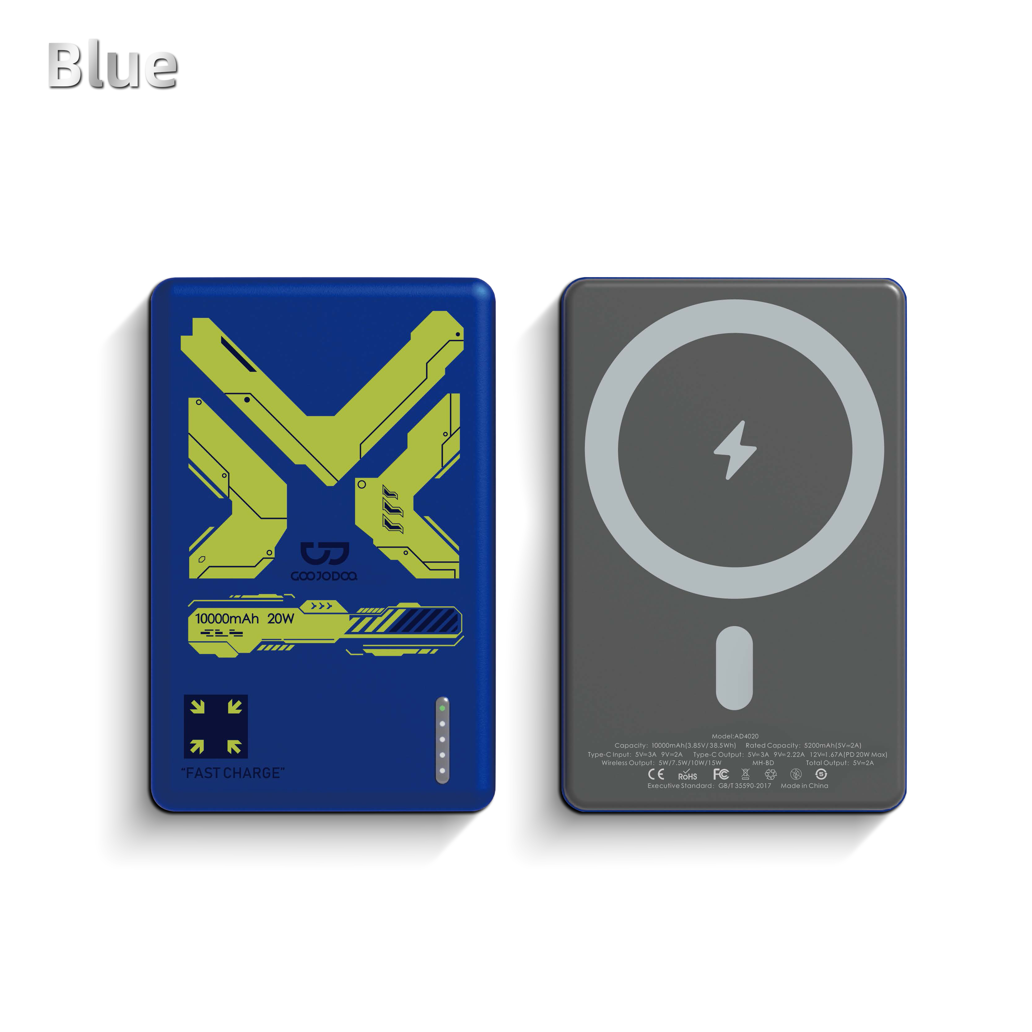 GOOJODOQ 10000mAh PowerBank 20W Wireless Charging Fast Charging Built-in  Wall Charger and Cable