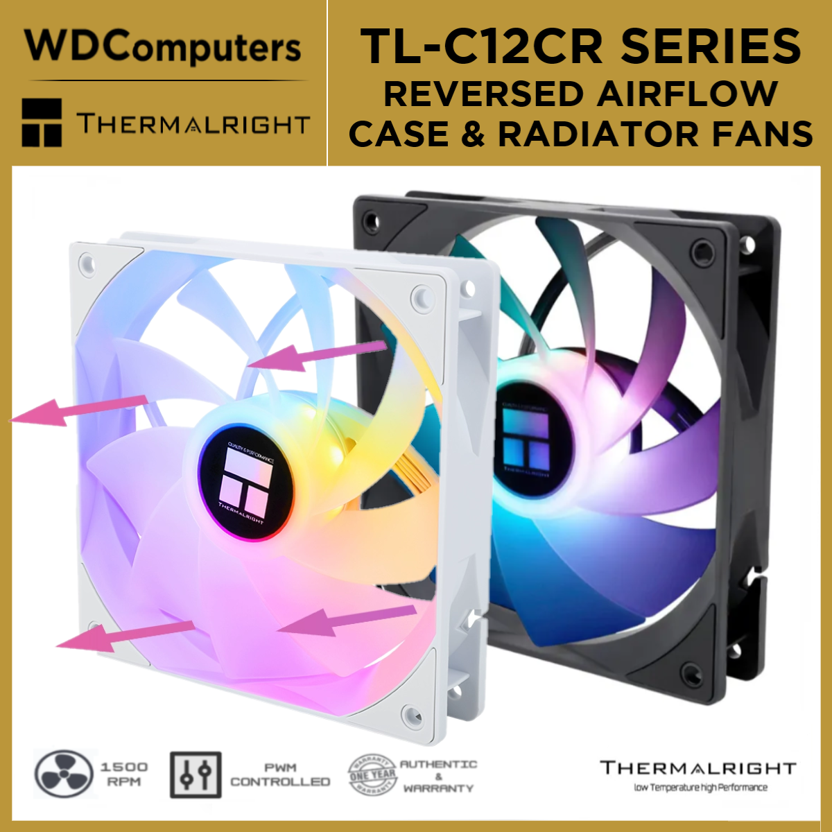 Thermalright TL-C12CR Reversed Airflow Series. 120mm White, Black Fans ...
