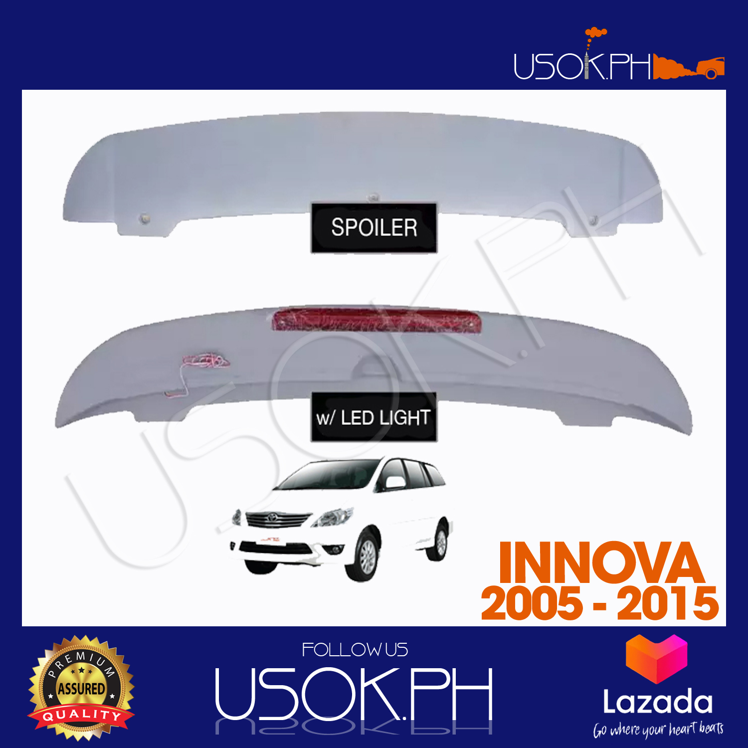 Toyota Innova ( 2005 - 2015 ) SPOILER w/ LED LIGHT ABS PLASTIC | Lazada PH