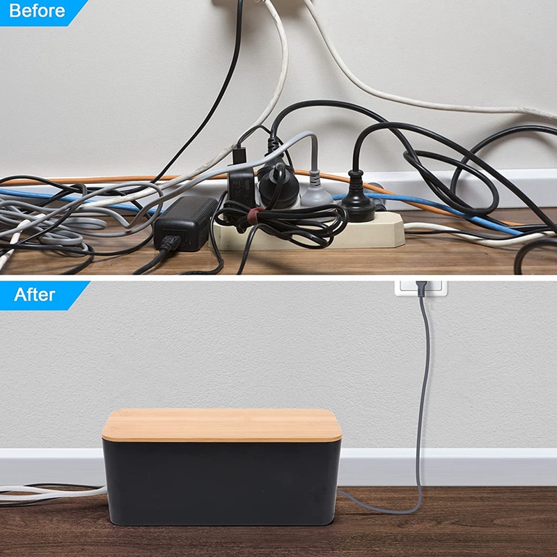 Cord Organizer Box 2-Pack - Cable Hider For Power Strips & Extension Cords, Large & Medium Size Black
